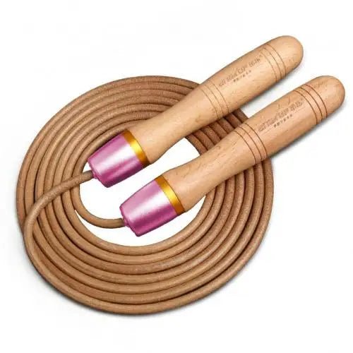 Corde universelle en cuir de vache, roulement métallique, vitesse réglable, roulement adulte, poignée en bois - The Sport Shop