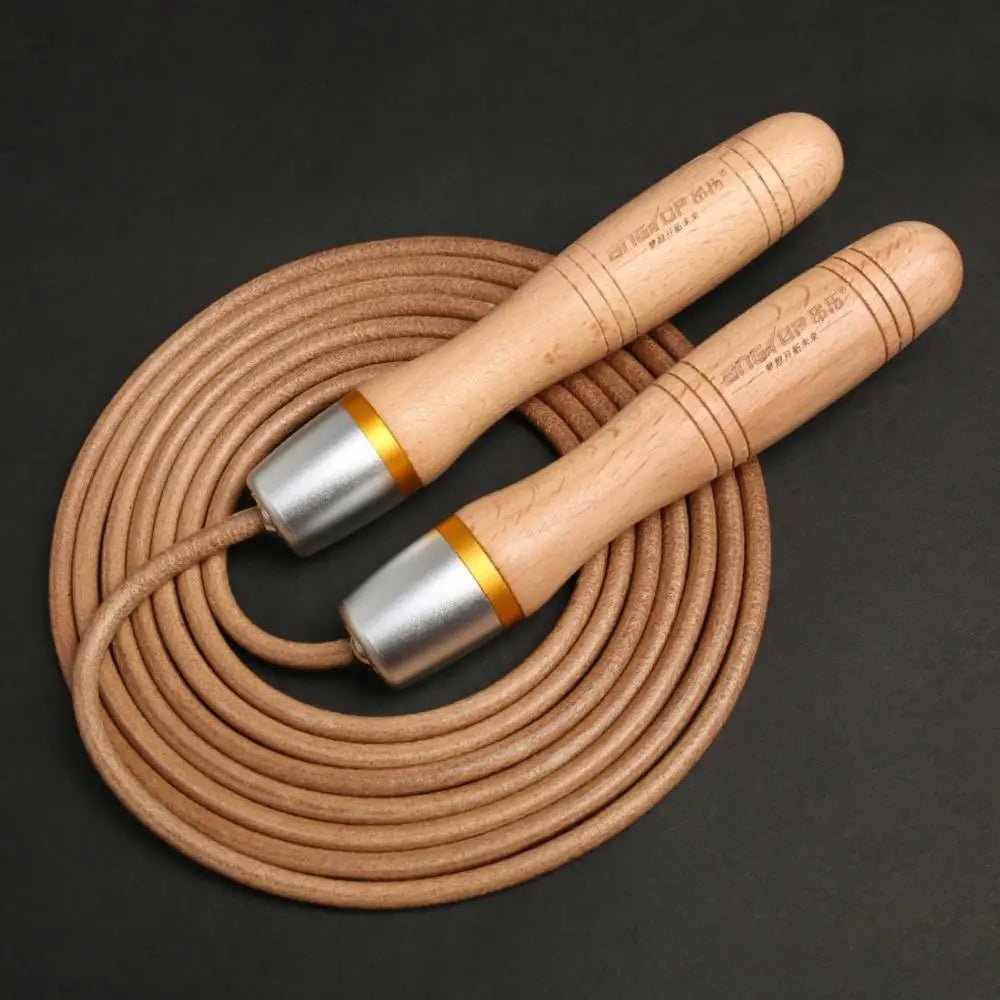 Corde universelle en cuir de vache, roulement métallique, vitesse réglable, roulement adulte, poignée en bois - The Sport Shop