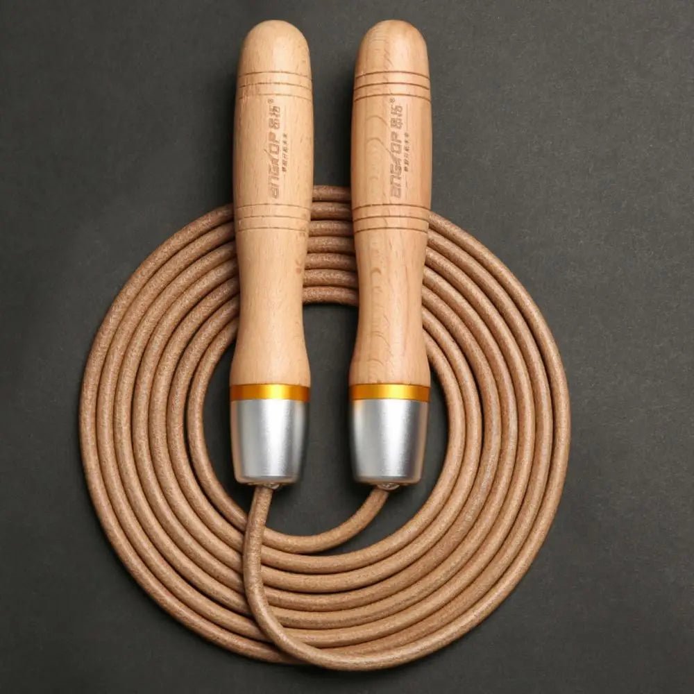 Corde universelle en cuir de vache, roulement métallique, vitesse réglable, roulement adulte, poignée en bois - The Sport Shop