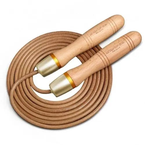 Corde universelle en cuir de vache, roulement métallique, vitesse réglable, roulement adulte, poignée en bois - The Sport Shop