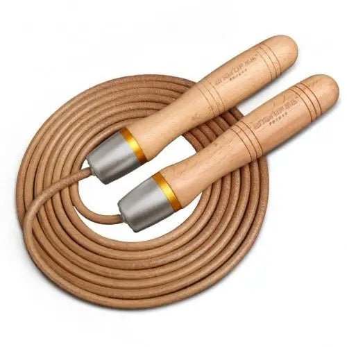Corde universelle en cuir de vache, roulement métallique, vitesse réglable, roulement adulte, poignée en bois - The Sport Shop