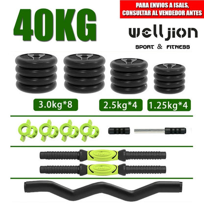 Kit d'haltères réglables (10 kg, 15 kg, 20 kg, 30 kg, 40 kg) - Ensemble d'haltères réglables pour l'entraînement physique et la musculation - Barre de connexion, salle de sport à domicile, homme/femme débutant - The Sport Shop